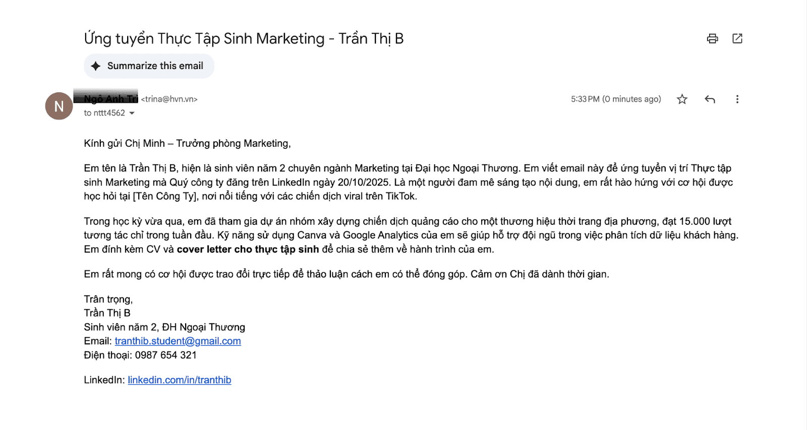 cách viết email xin việc thực tập