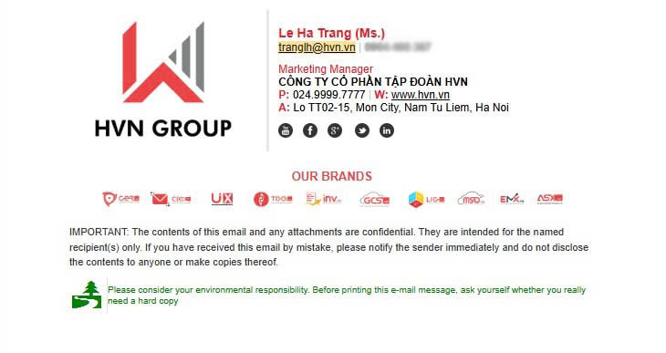 chữ ký của email nên có những thông tin gì